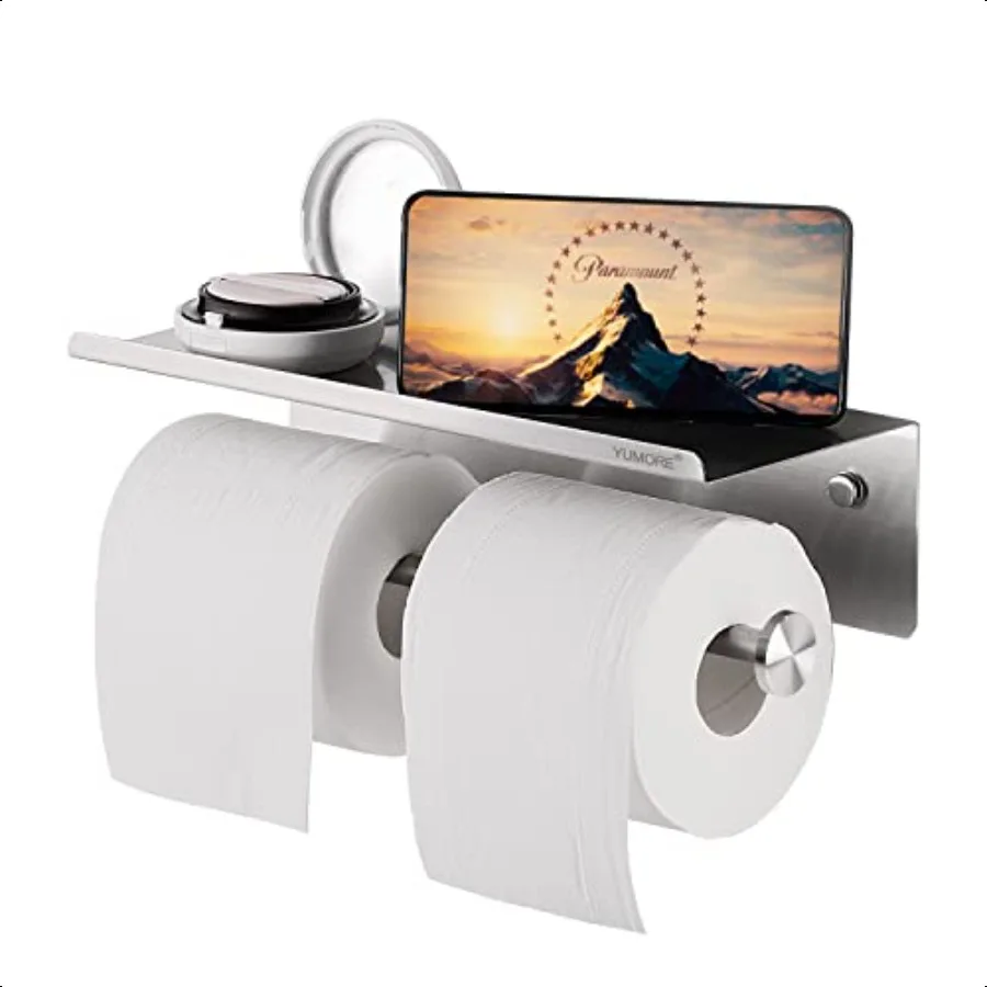 

YUMORE Toilet Paper Holder 304 Stainl Steel Bathroom Double Roll Tissue Holder with Shelf Wall Mounted Washroom Dual TP Dispens