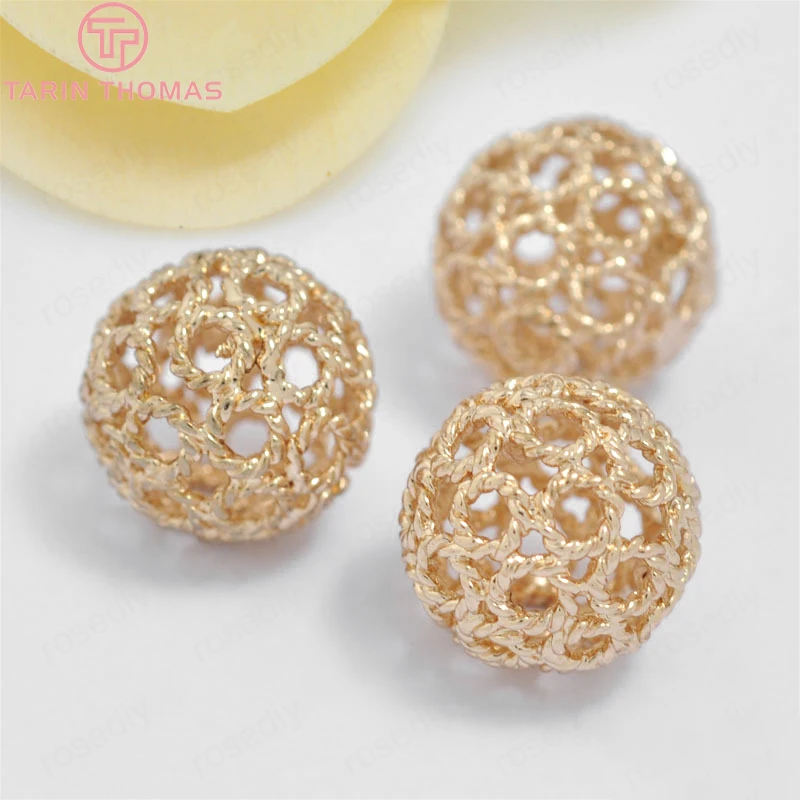 (2803)6PCS 12MM 24K Gold Color Plated Brass Hollow Twisted Round Spacer Beads High Quality Diy Jewelry Accessories
