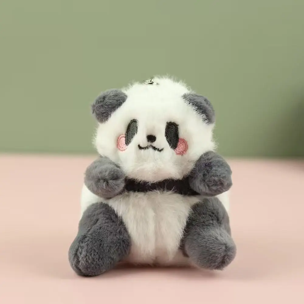 Porte-clés en fourrure de Panda assis, doux et exquis, petit Panda en peluche, animaux en peluche, mignon, Panda heureux, breloque de sac