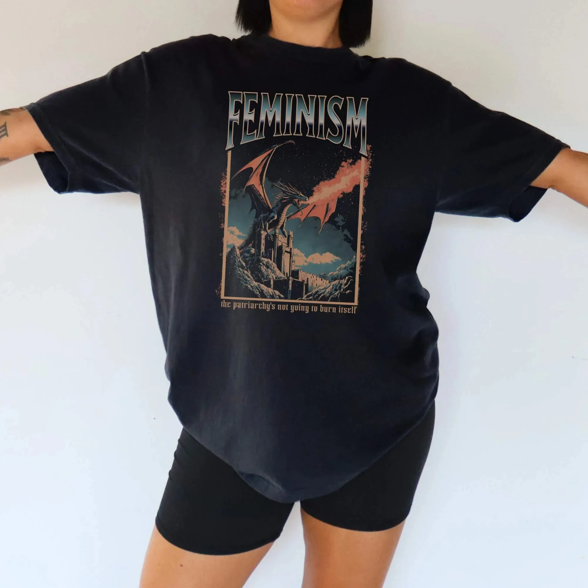 Vintage 90s Feminism Dragon Shirt Burn The Patriarchy Dragon Tee Funny Feminist Protest T Shirt 90s Style Fantasy Dragon Tee