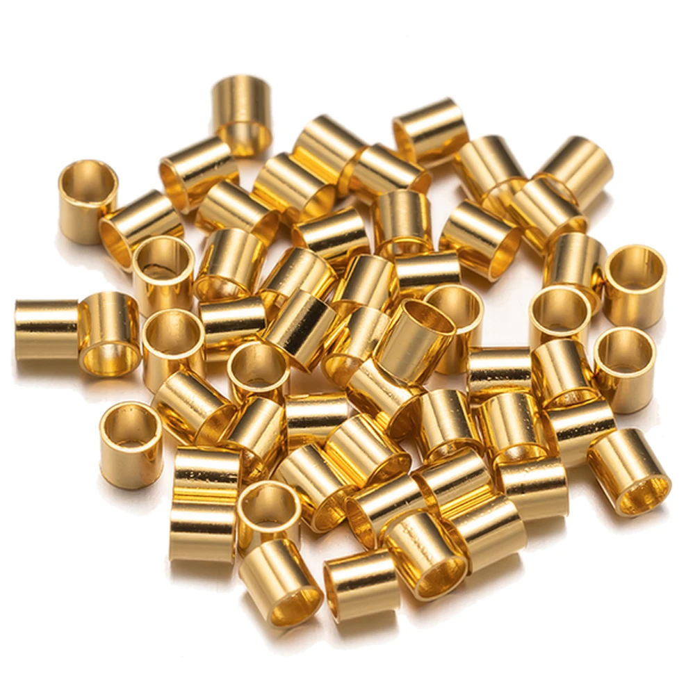 200pcs Stainless Steel Beads Tube Crimp End Beads Clip Foldover Stopper Spacer Bead for DIY Jewelry Making Supplies Findings
