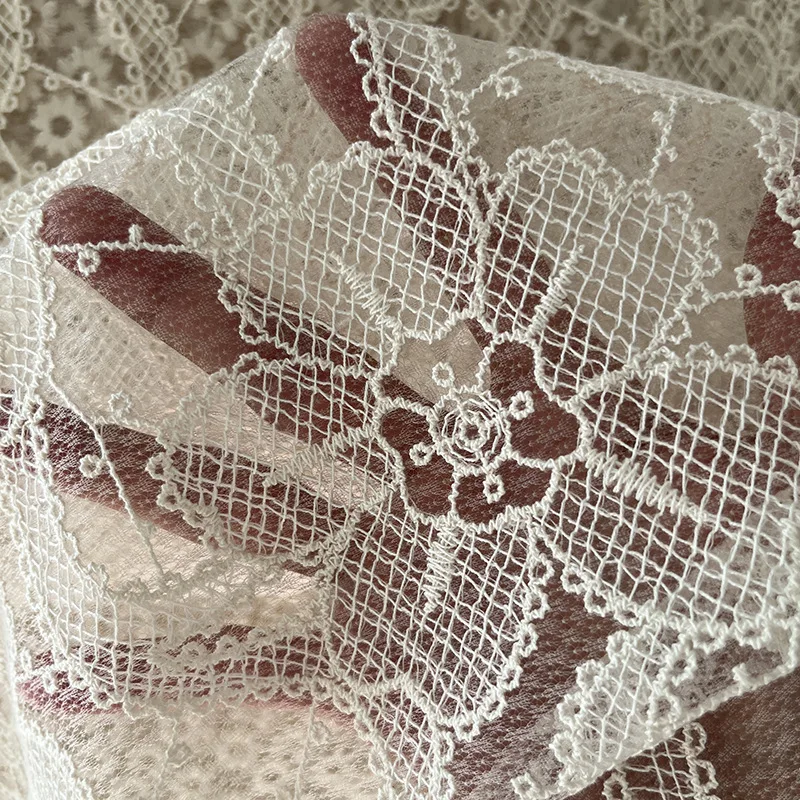 

Floral Mesh Lace Embroidered Fabric for Sewing Dress Clothes DIY Handmade Crafting Cloth