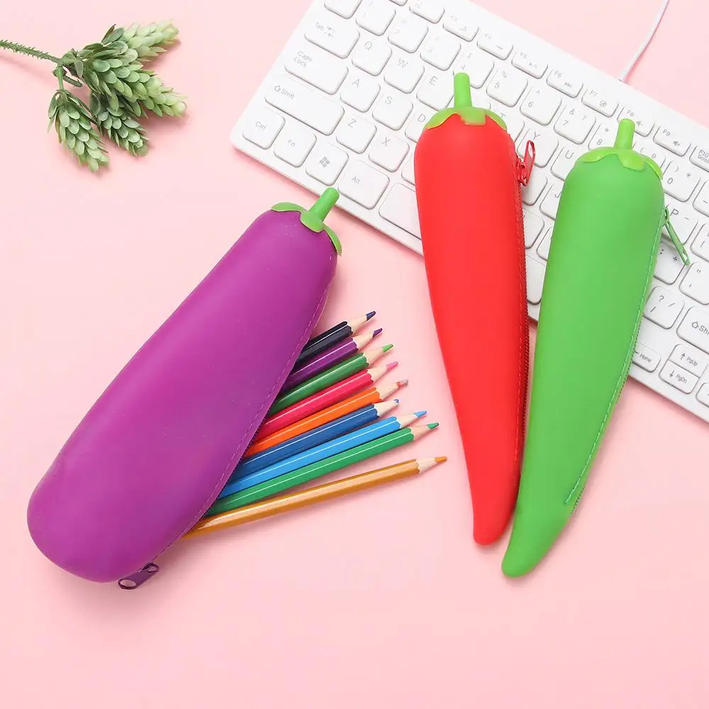 Trousse à crayons en silicone, sac à crayons mignon, légumes, pag