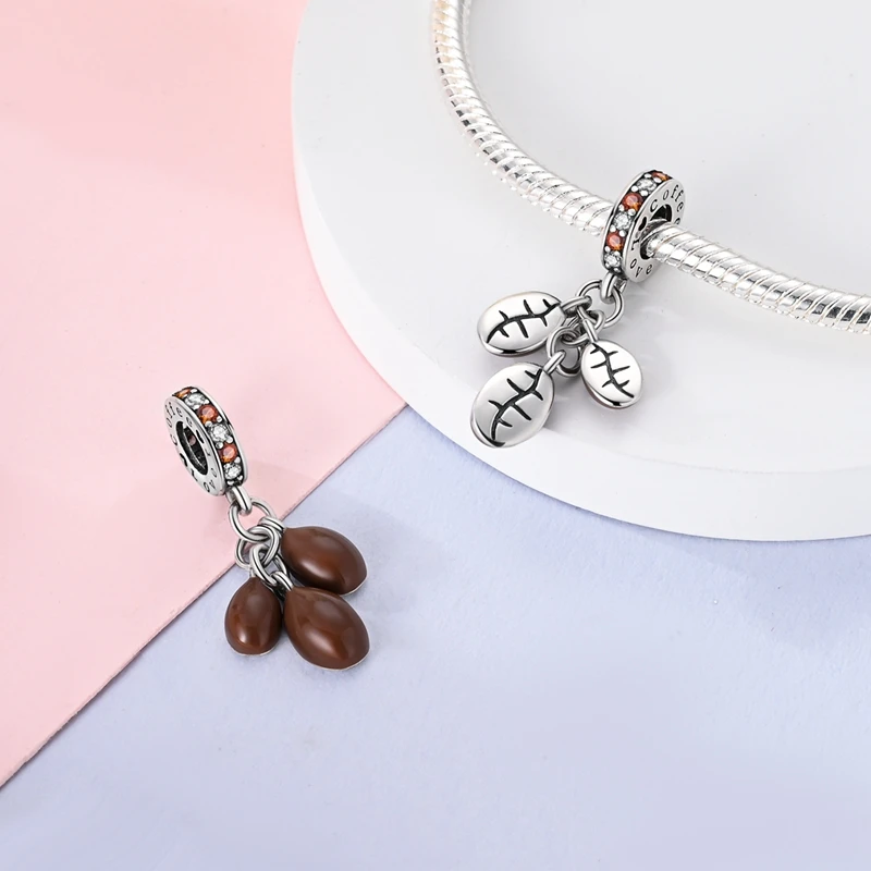 Brown Series Animal Coffee Heart Handbag 925 Sterling Silver Fit Charms Silver 925 Original Bracelet for Jewelry Making