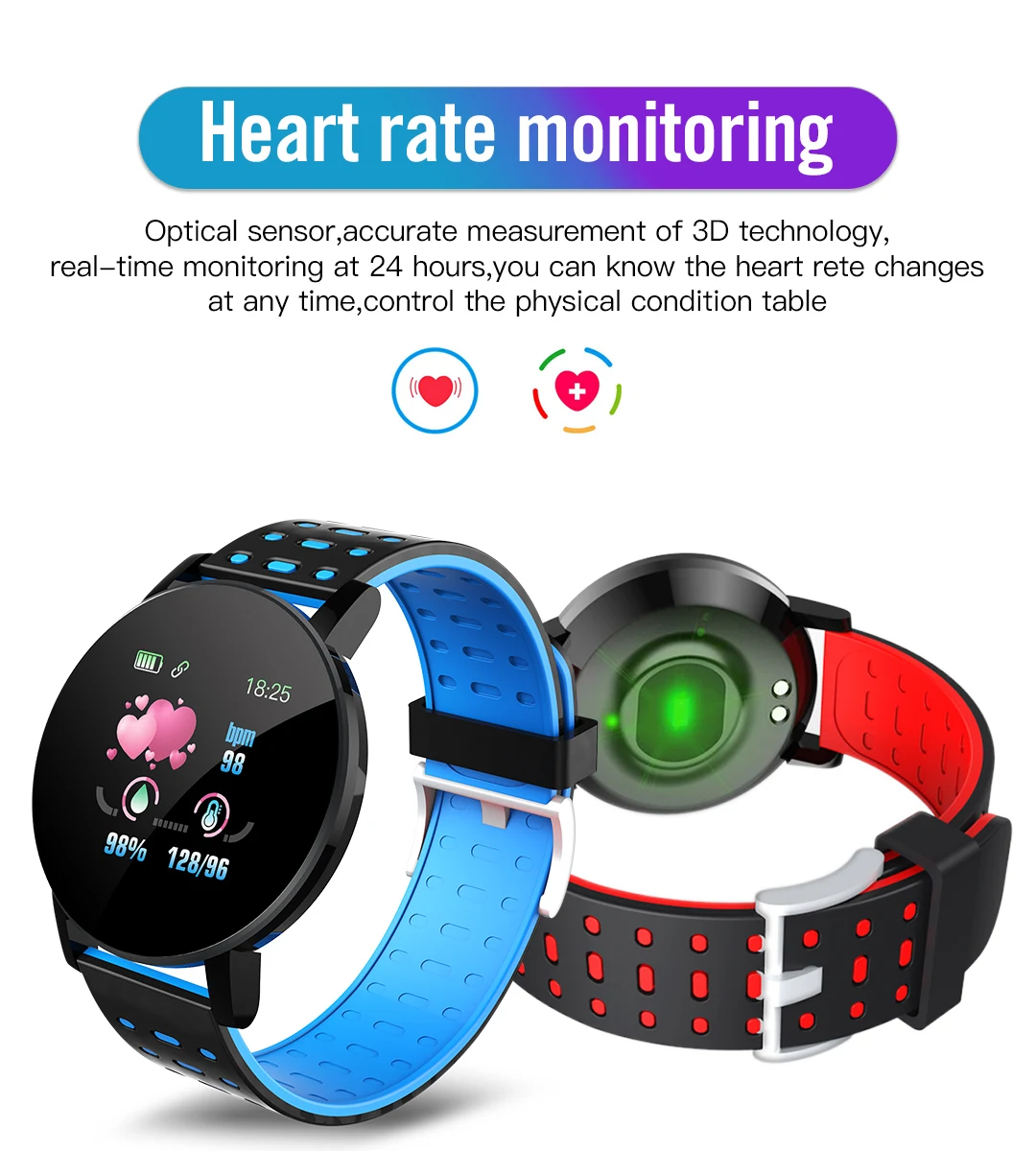 119S Smartwatch Bluetooth Smart Uhr Männer Blut Druck Frauen Smart Band Uhr Sport Fitness Tracker Uhr Für Android IOS