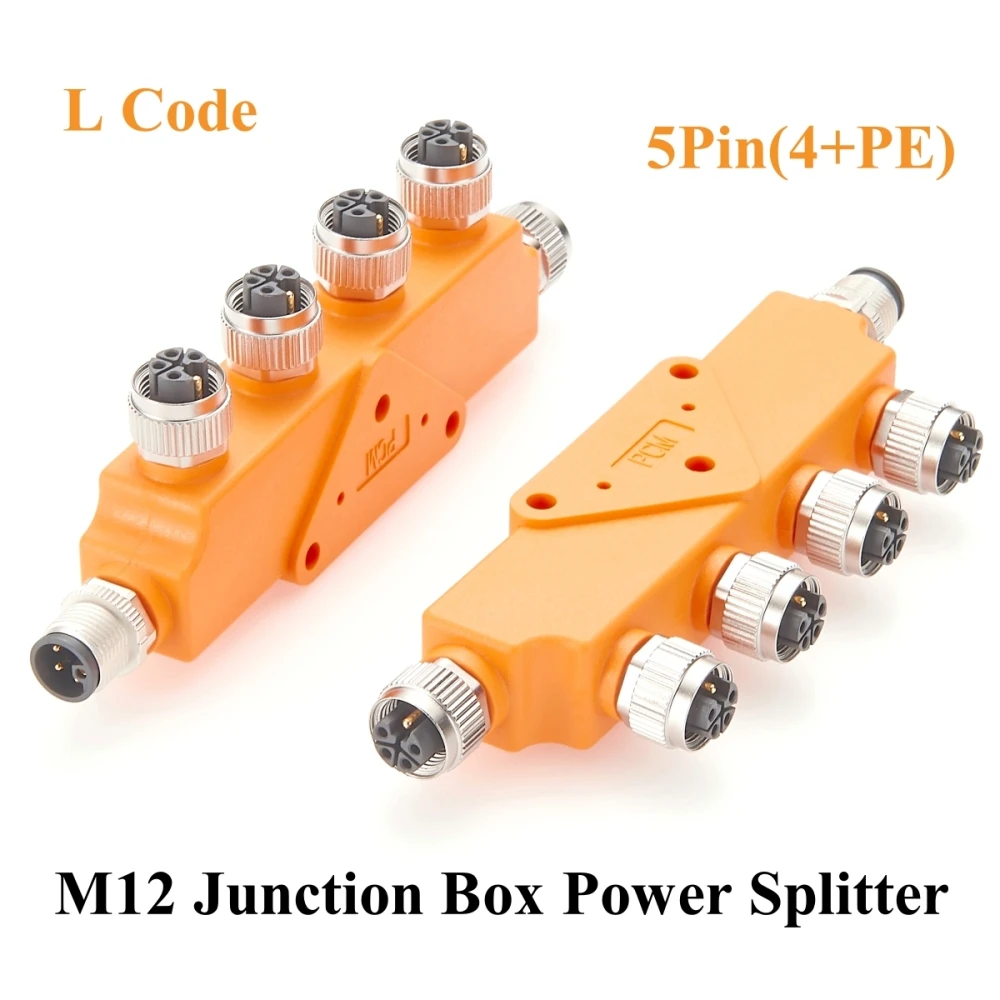 Profinet M12 L Code 5Pin Junction Box Power Splitter IP67 Waterproof Micro-C Male to Female T Power Distributor Hub High Current