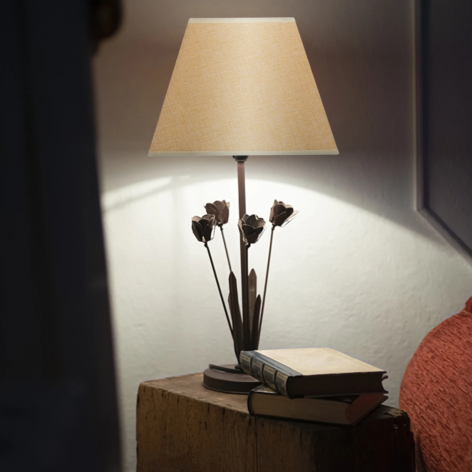 

Linen Shade Lamp Shades Square Table Decor Bedside Desk Wall Lamps Cloth Metal Dust Proof Warm Atmosphere Replacement Cover