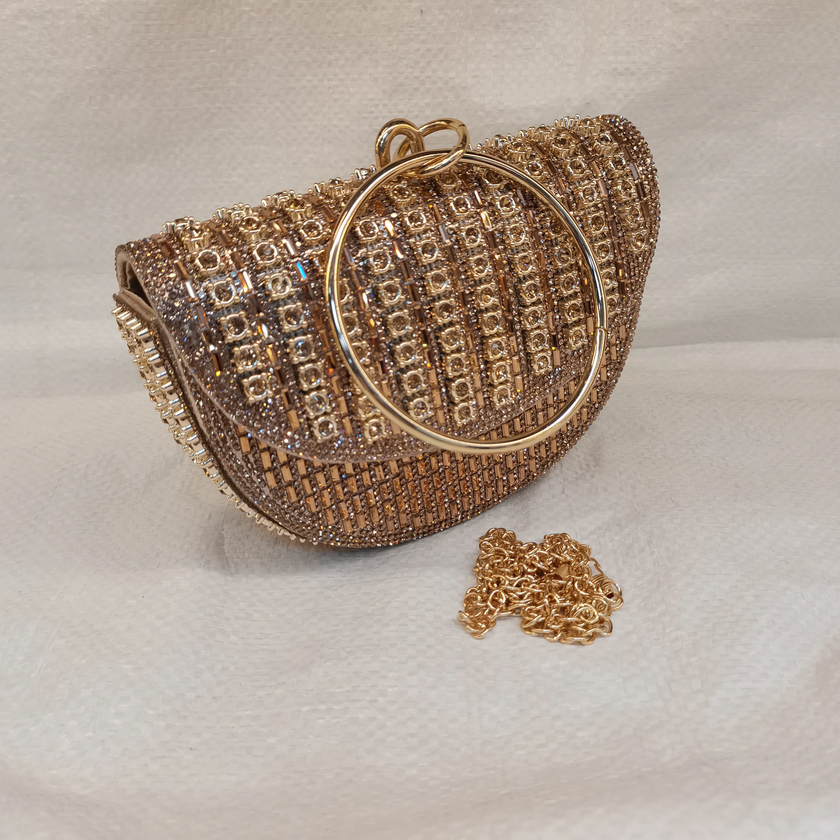 Fashion Women\'s Rhinestone Round Evening Bag, Lady Clutch Purse Women\'s Elegant Handbags For Party Wedding F1206-1