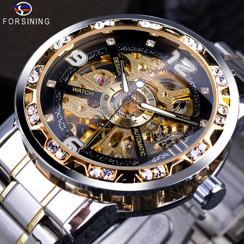 Free Shipping OUTLETSNew forsining Men's Fashion Casual Classic Popular Hollow Rhinestone Manual Mechanical Watch