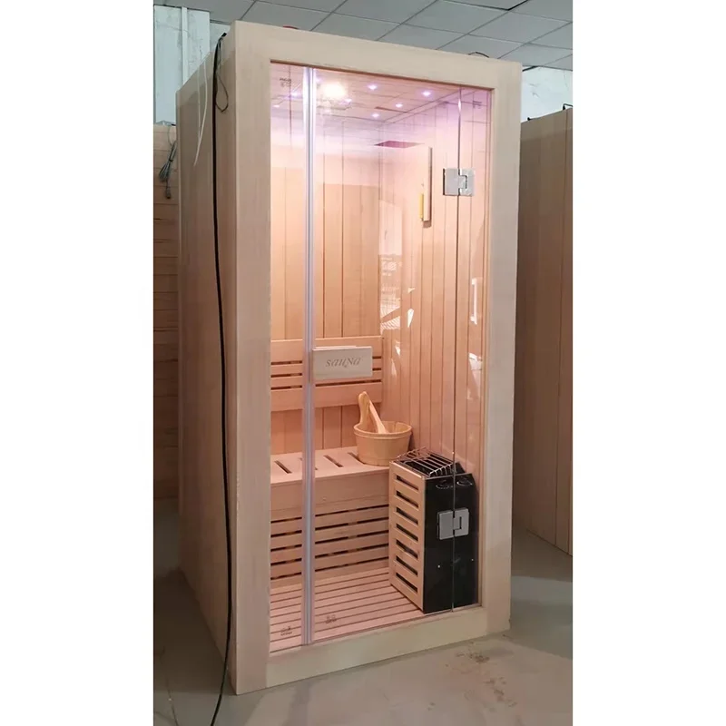 One Person Home Mini Traditional Canadian Hemlock Wood Indoor Wet And Dry Steam Bath Sauna Room