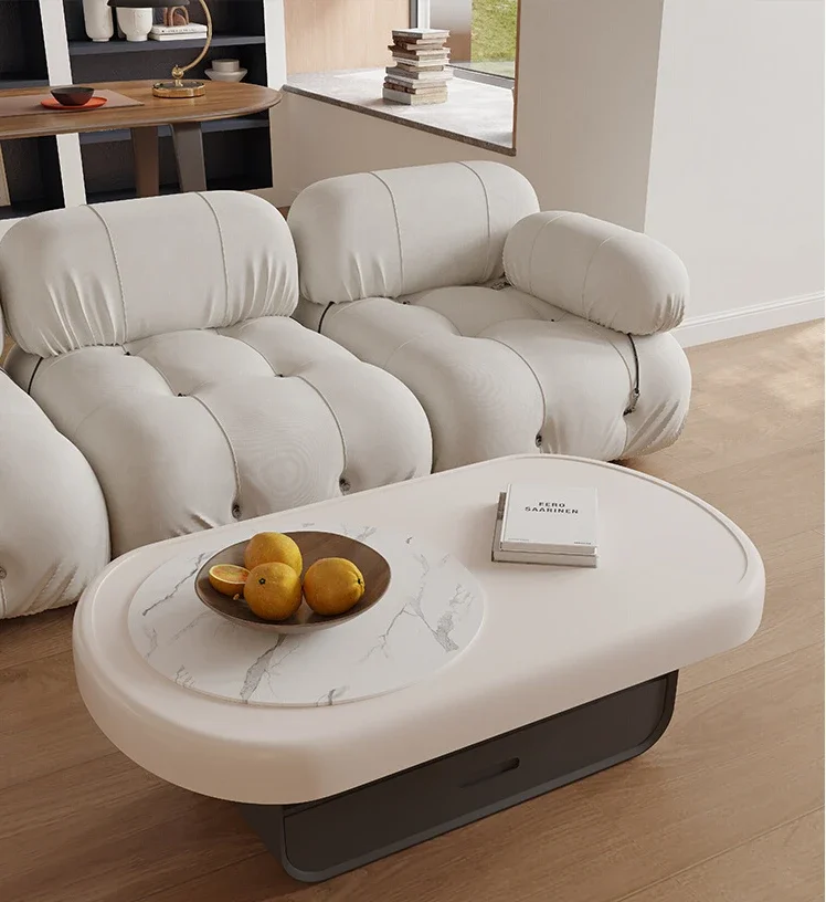 

French cream wind solid wood coffee table living room small apartment French minimalist oval