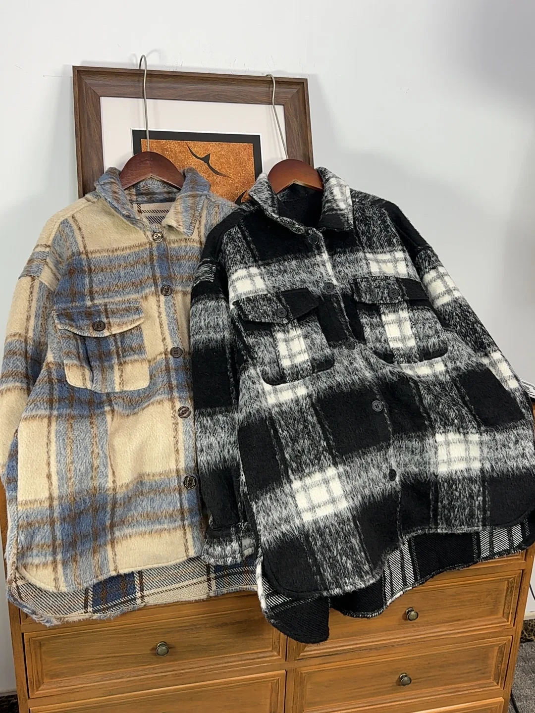 

Autumn Winter Plaid Woolen Coat Women's Mid-Length Casual Versatile Loose Fit Coat Commute Sle Long Sve Single Button