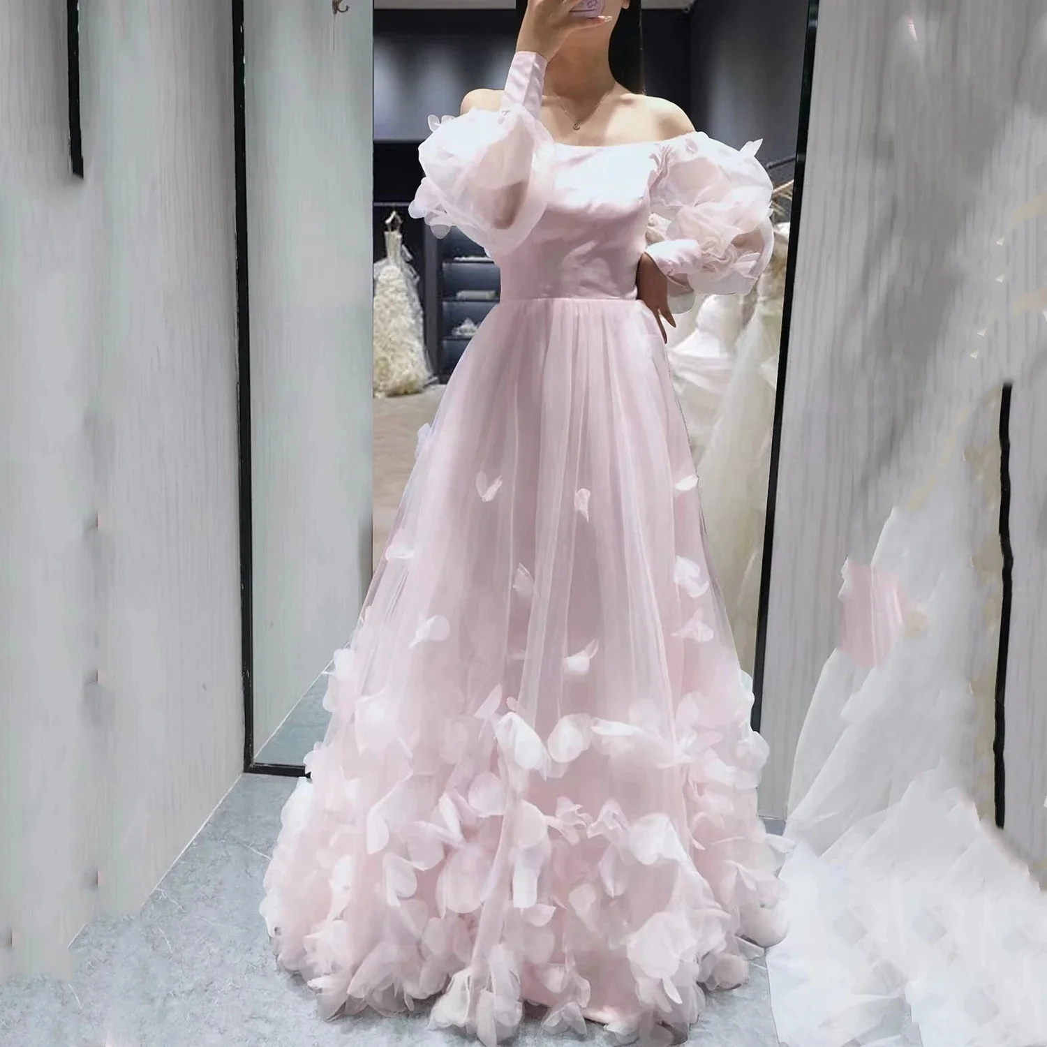 

Floral Long Sleeves Bespoke Occasion Gown Evening Dresses Pastrol Unisex Jersey Retro Dubai Saudi Arabic Israel Prom Customized