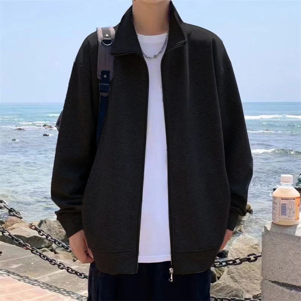 Men\\\'s Lapel Zipper Jacket Loose Fit Casual Sporty Open Cardigan Sweatshirt Coat for Daily Wear and Outdoor Activities