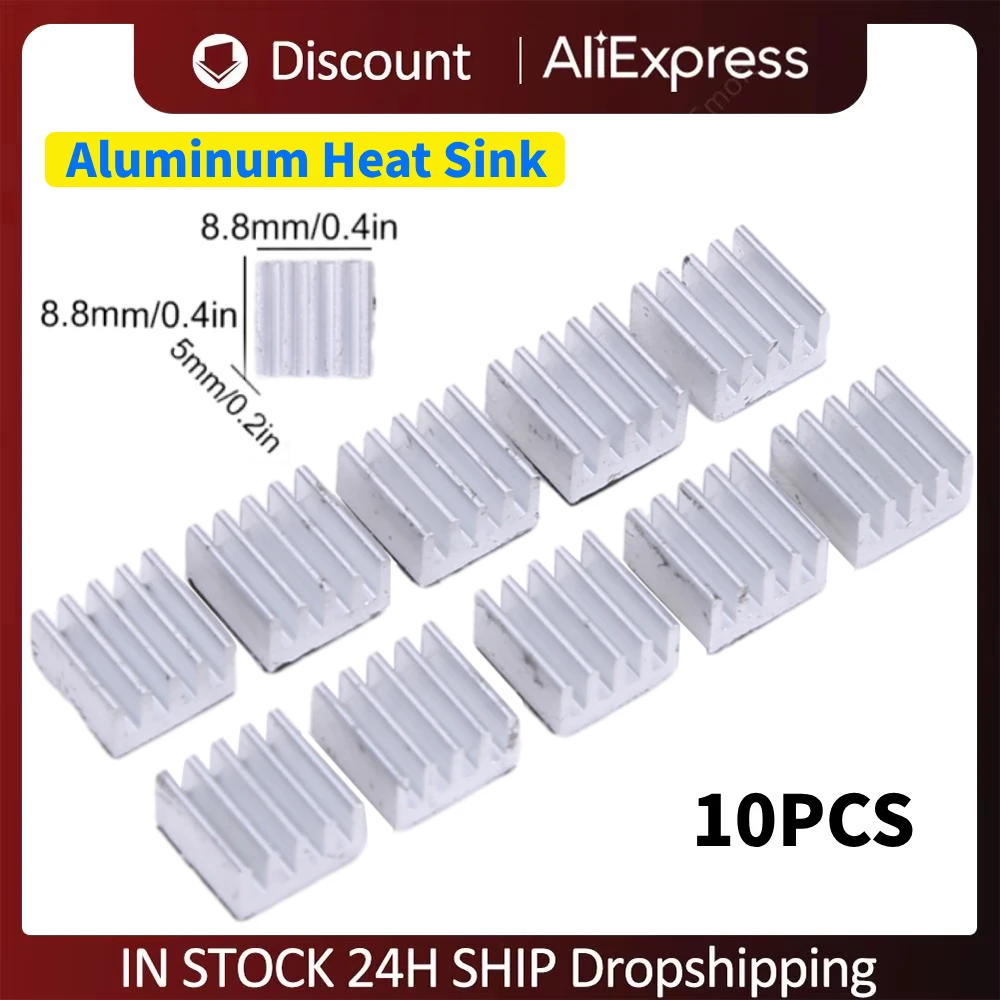 10PCS Aluminum Cooling Radiator with Thermal Conductive Tape Heatsink Radiator for Raspberry Pi Electronic Chip RAM MOS Cooling