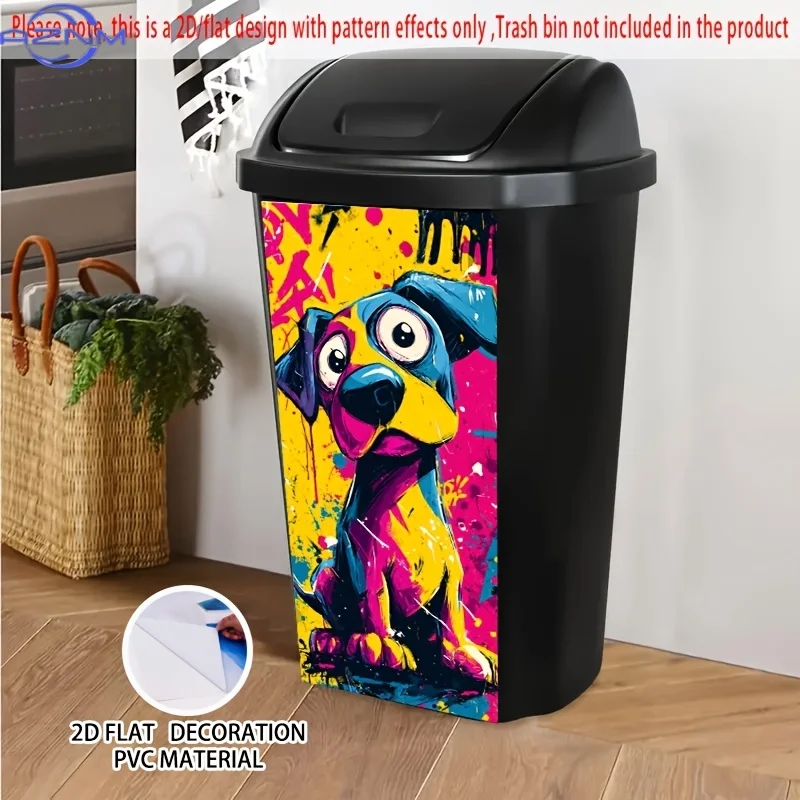 Graffiti-Style Colorful Dog Self-Adhesive Stickers - Large  PVC Glossy Urban Art Decals with Yellow-Blue-Pink Contrast & Splat