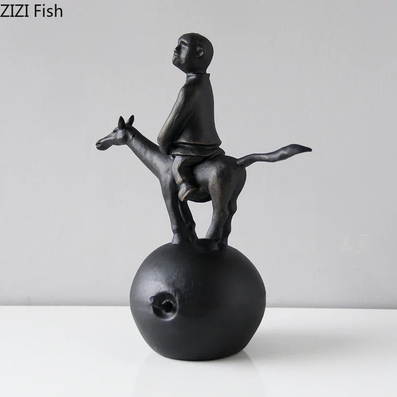 La persona montando un caballo en una manzana figuras creativas estatua decoración de escritorio adornos artesanías abstractas escultura de personajes
