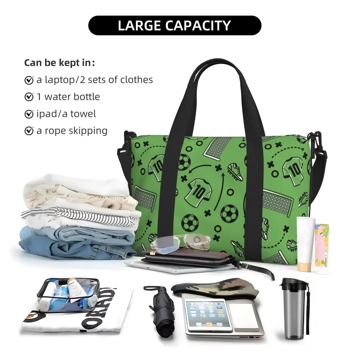 Custom Football Soccer Tote Bag Women Large Capacity Gym Beach Shoulder Travel Bag