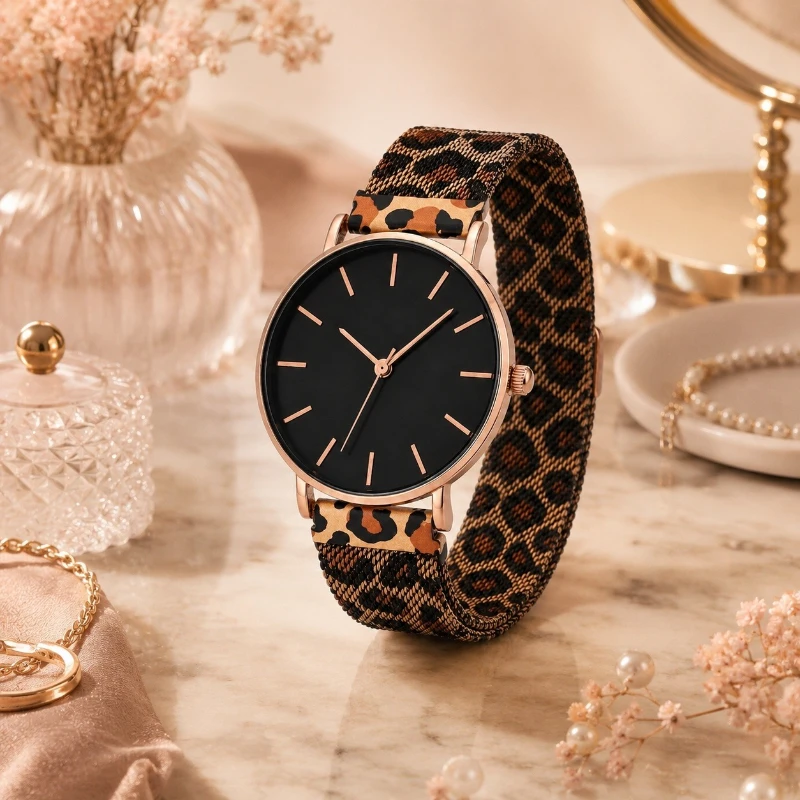 Trendy Leopard Print Strap Women's Quartz Watch Slim Round Dial Rose Gold Ladies Wrist Watch Fashion Casual Female Clock Gift