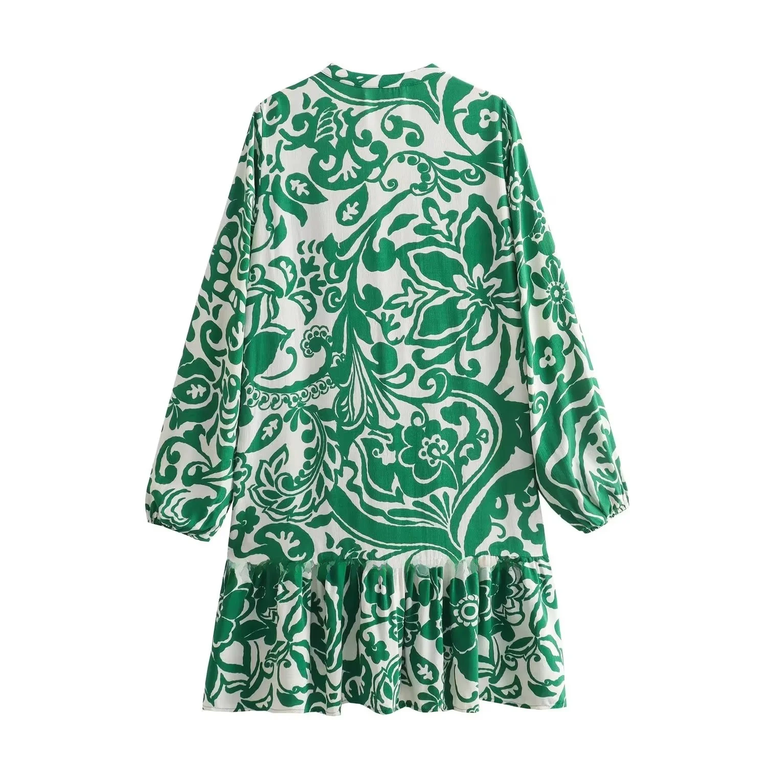 Ele taille haute a-ligne Dr een imprimé fleuri V-Ne boutonné multicouche blanc Bot Long Sve printemps été