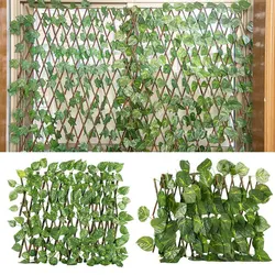 Artificial Garden Fence Retractable Expandable Wooden Fake Ivy Privacy Fence Vines Plant Home Garden Yard Terrace Decorations