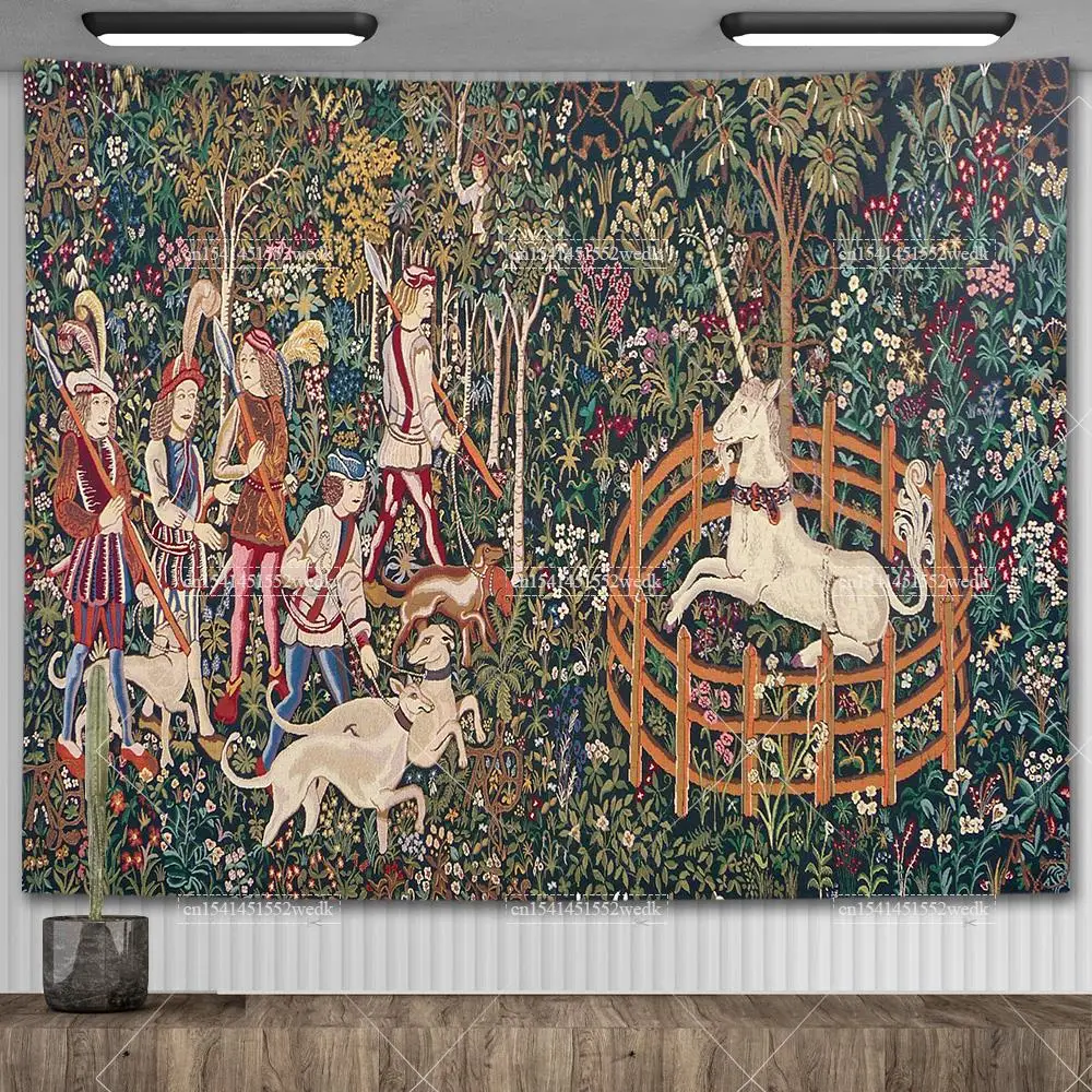 Medieval Lady And The Unicorn Tapestry Wall Hanging Multifunction Home Decor Background Decor Bedspread Blanket Mat Covering