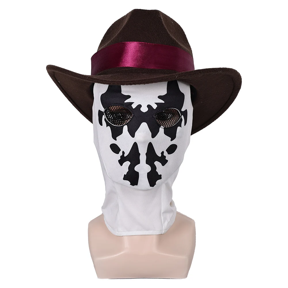 Travestimento Rorschach Cappello Cosplay Maschera Set Gioco OW Accessori per costumi Uomini adulti Gioco di ruolo Cap Velo Halloween Carnevale Vestito Puntelli