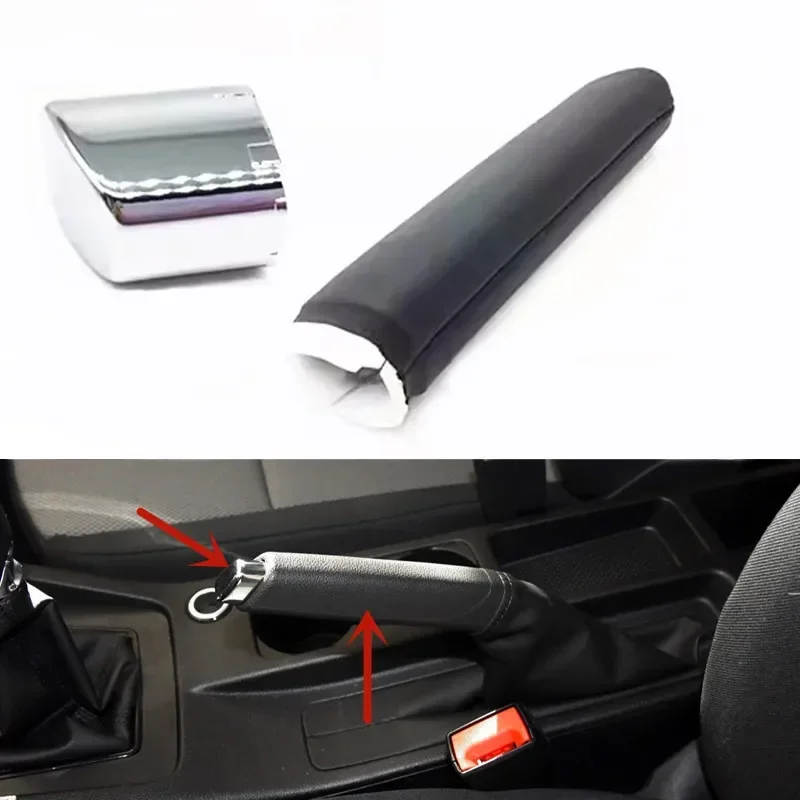 

Car Gear Handbrake Handle Leather Cover Plating Button Trim For Skoda Karoq Octavia A5 A7 2015-2018