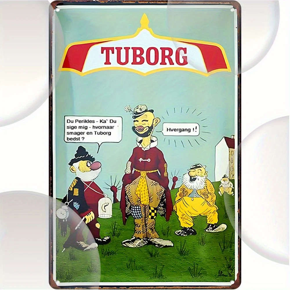 Placa de Metal Tuborg Beer - Arte de Parede Retrô com Citação Humorística Alemã, Perfeita para Decoração de Caverna do Homem, Bar, Garagem, Casa de Campo