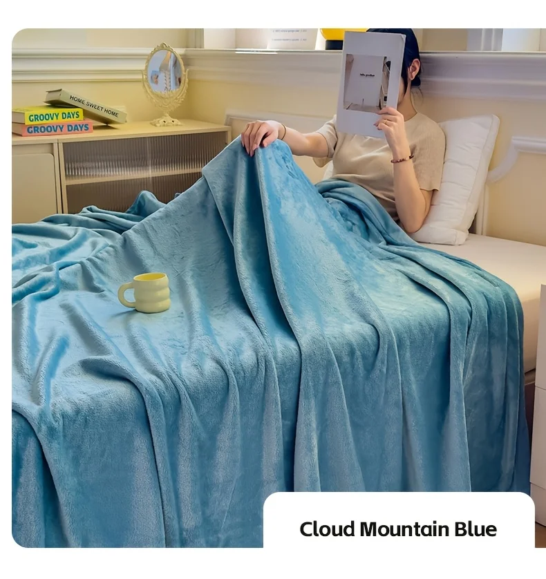 Solid Color Soft Flannel Sofa Throw Blanket Cozy Multi-Purpose Plush Blankets for Bed Travel Office Nap Single Double Bed Sheet