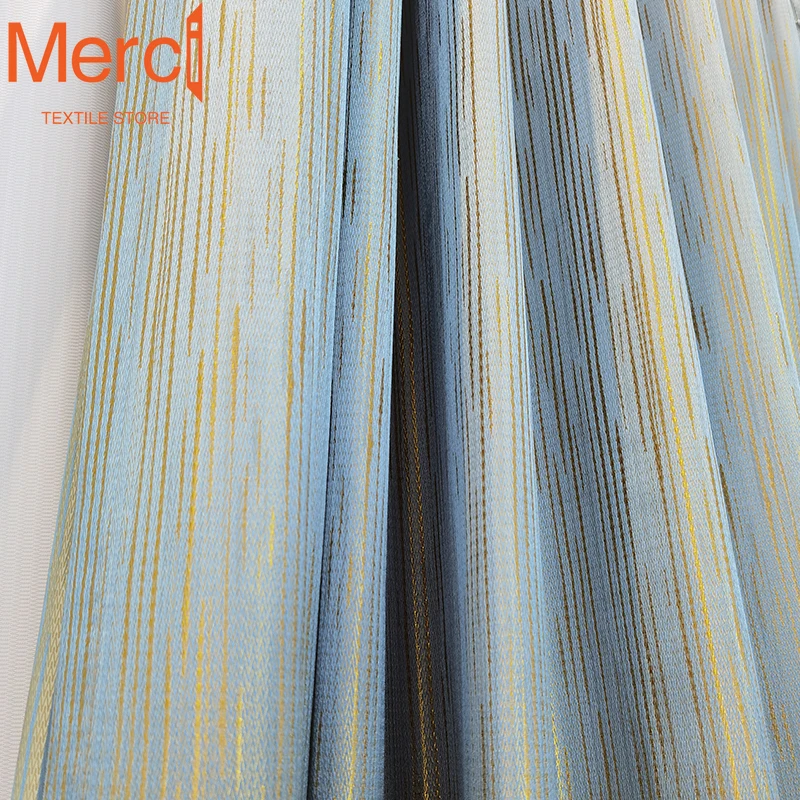High Precision Gold Wire Jacquard Curtain Vertical Texture Luxury Curtains for Living Dining Room Bedroom Blackout Custom Size