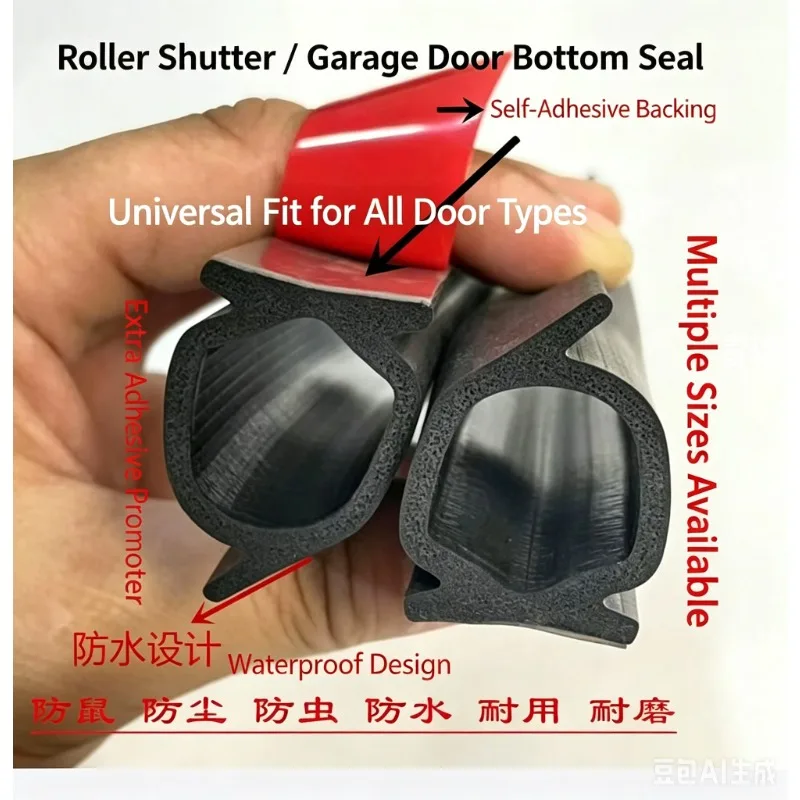 1/2/3/4/5/8/10M Self-Adhesive Rolling Shutter Door Bottom Seal Strip Dust Insect Proof Garage Electric Door Rubber Weather Strip