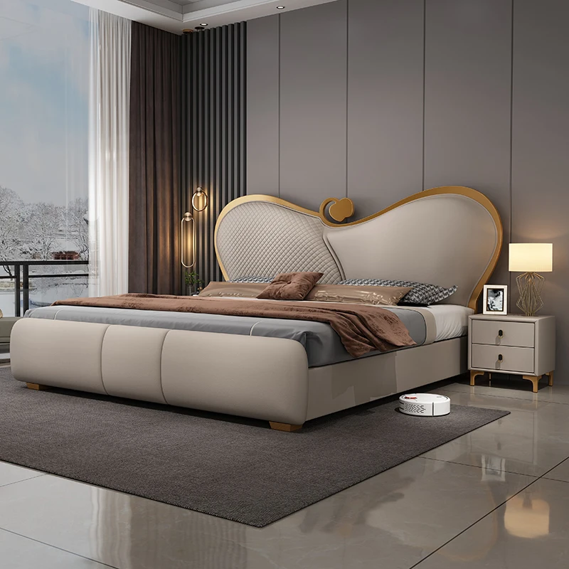 Modern Luxury Wood Bedroom Furniture Soft Up-holstered Beds king Side Double Bed Frame with Storage Mattress comfort Design