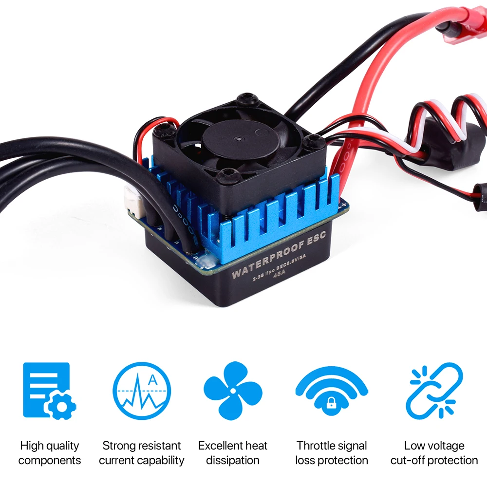 WLtoys 144010 124019 Original 45A Brushless ESC For 1/12 RC Car WLtoys124016 Spare Parts Water-proof 2-3S Lipo with Cooling Fans