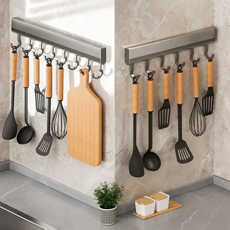 Hooks Rack Wall Mounted Drill-Free Kitchen Utensils Storage Row Hook Holder Bathroom Robe Towel Coat Hangers