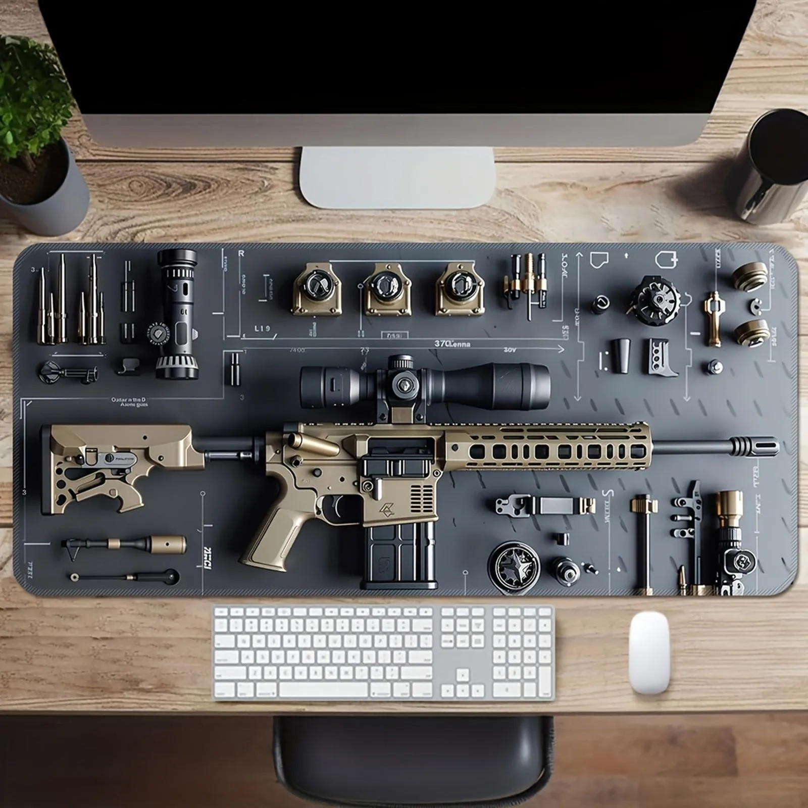 لوحة ماوس بتصميم مسدس رائع، قاعدة مطاطية كبيرة مضادة للانزلاق، ملحقات مكتب الكمبيوتر، لوحة ماوس للمكاتب والألعاب، حصيرة ديكور لوحة المفاتيح #1