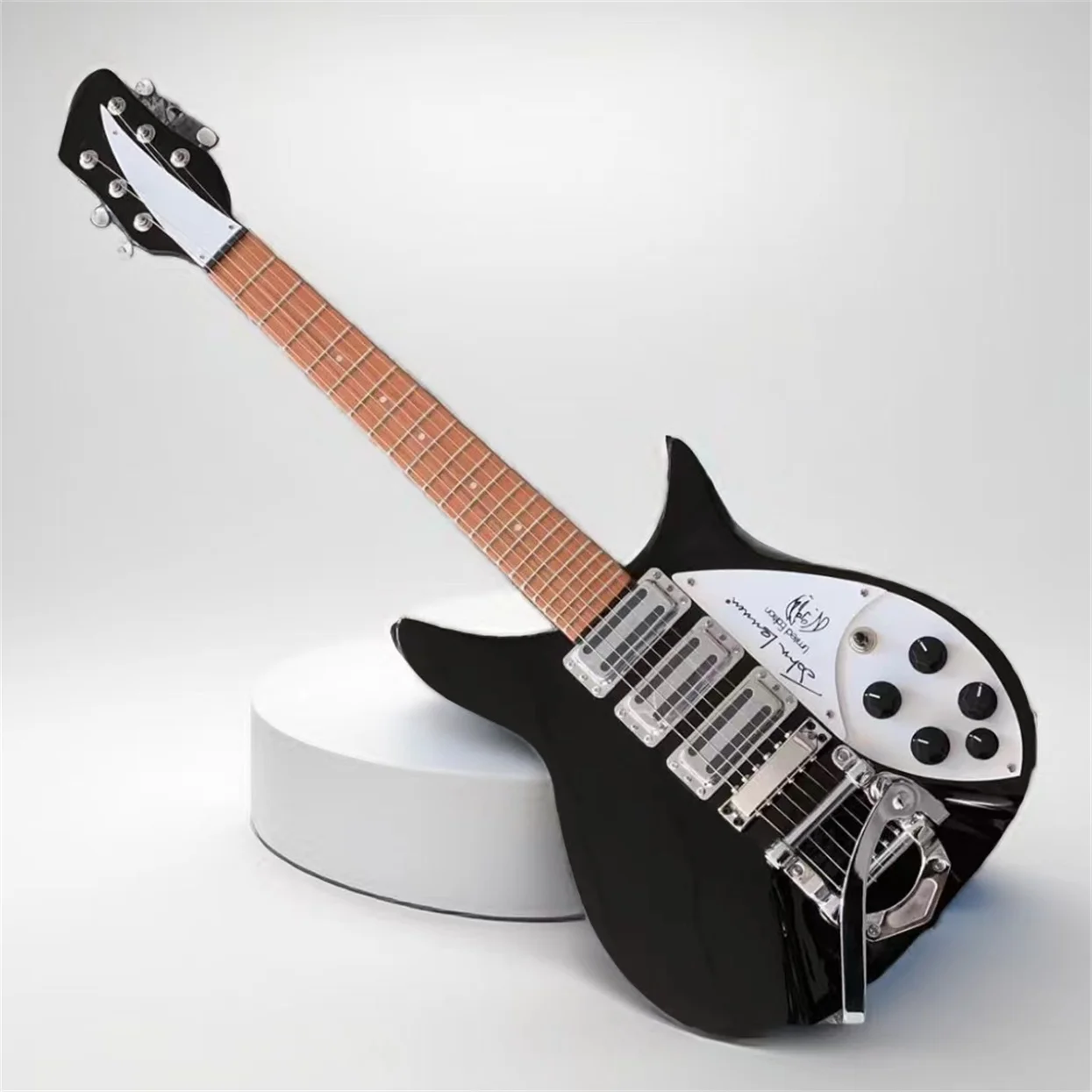 John Lennon 325 6 String Black Electric Guitar , Bigs Tremolo, Gloss Paint Fingerboard, 3 Toaster Pickups