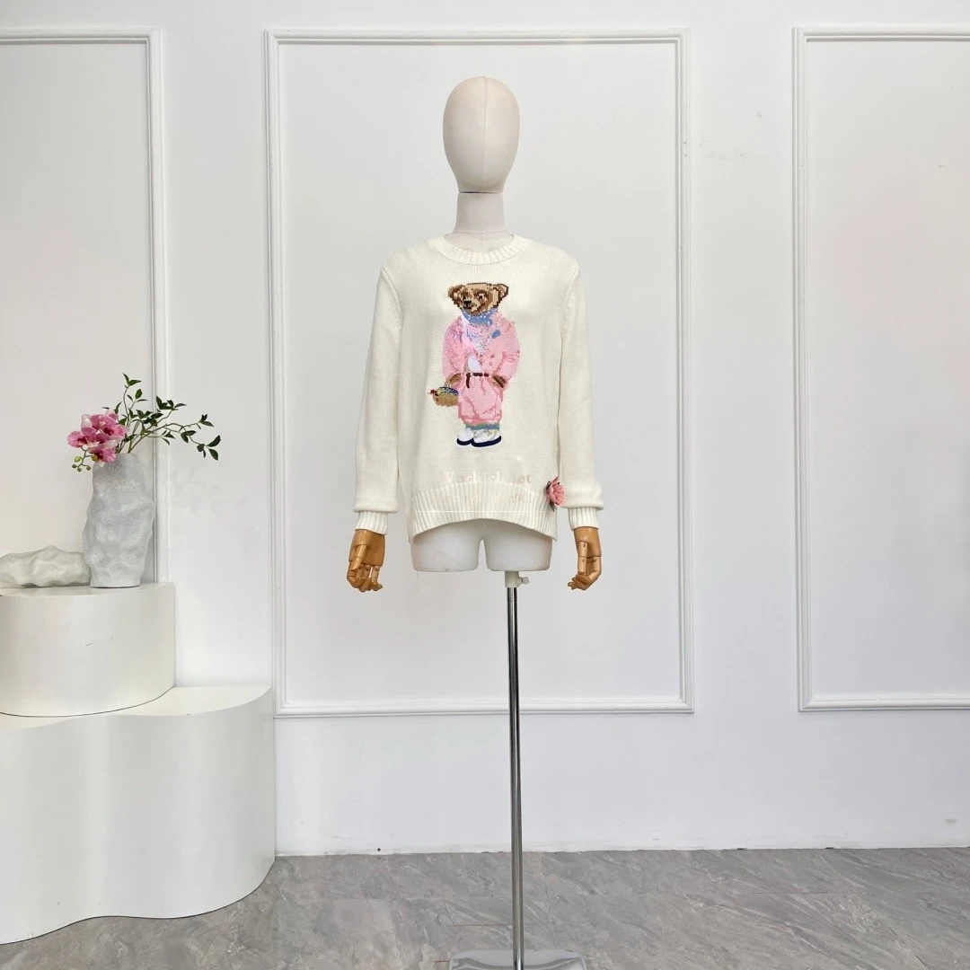 

Warm Pullover Women's Black/Grey Bear Print Long Sleeve Sweater Tops 3 Colors 2026 Autumn Winter