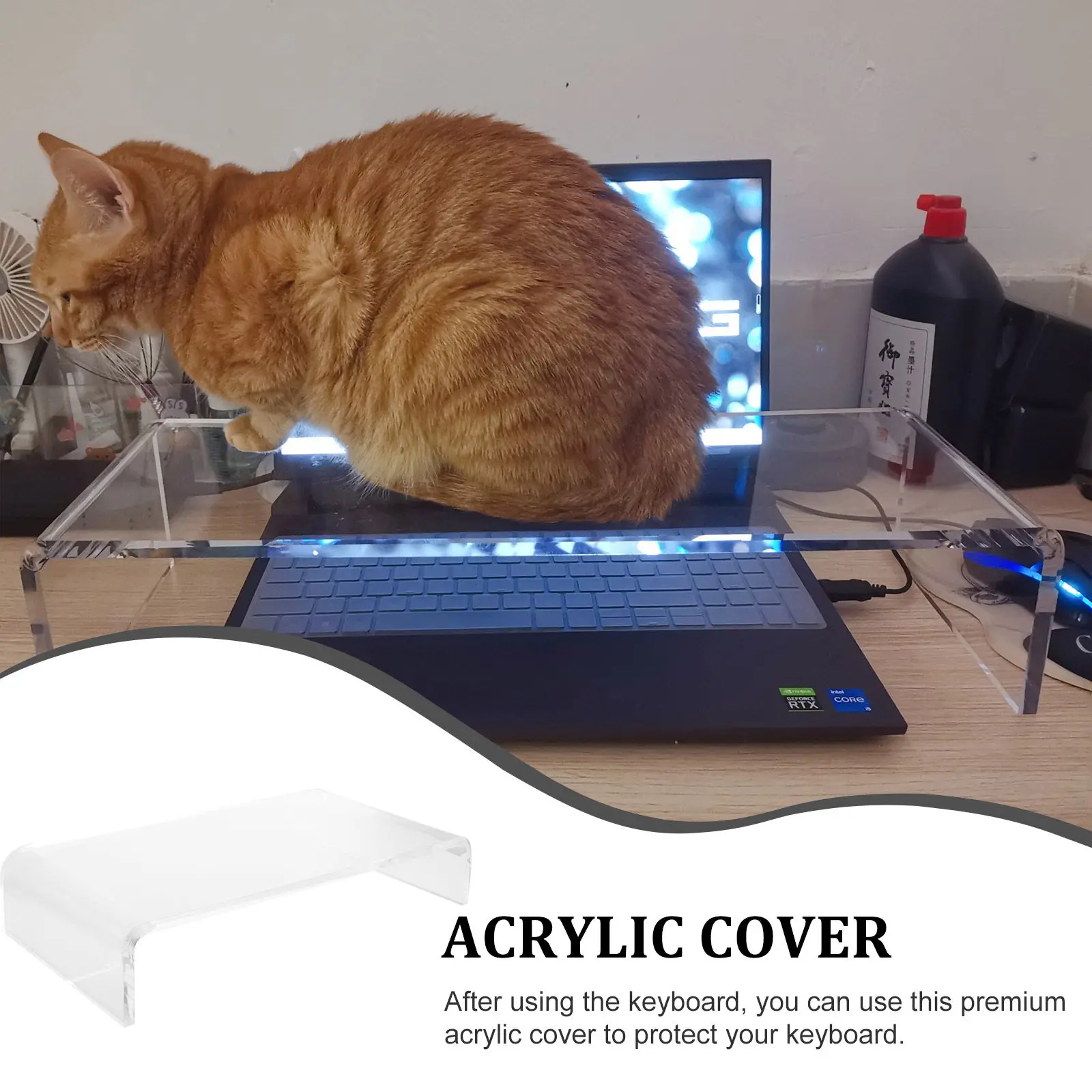 Premium Acrylic Keyboard Cover Protector Compatible with Monitor Lifting Rack Saves Desk Space Removable Washable Transparent