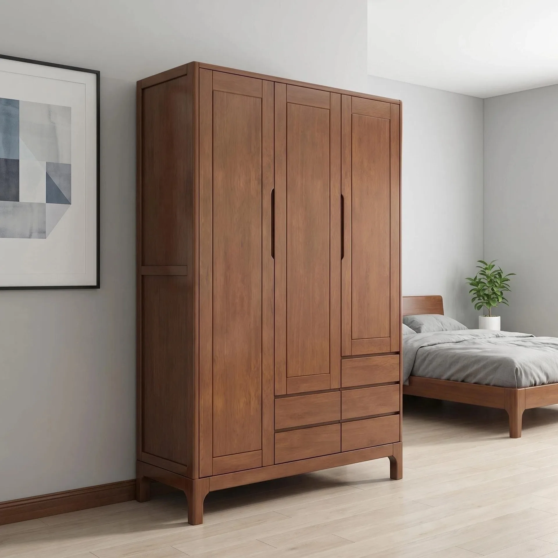 DSA solid wood wardrobe opposite door three-door wardrobe modern simplicity with drawers storage clothing rental room