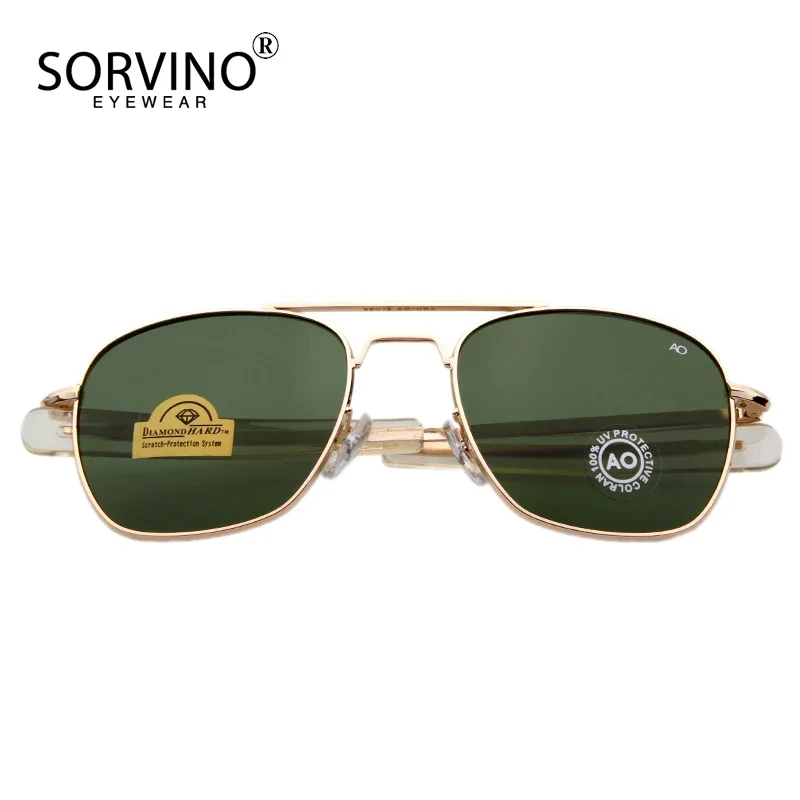 Retro Green AO Pilot Sunglasses Luxury Brand Designer Male Sun Glasses American Army Military Optical Glass Lens Shades Eyewear