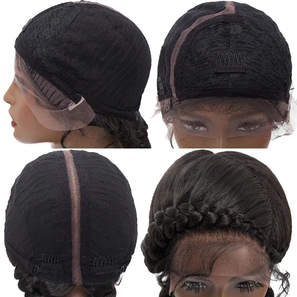 My-Lady Synthetic 24\'\' Braided Lace Front Wig With Baby Hair Dutch Cornrow Braids Lace Wigs For Black Women Box Braids Afro Wig