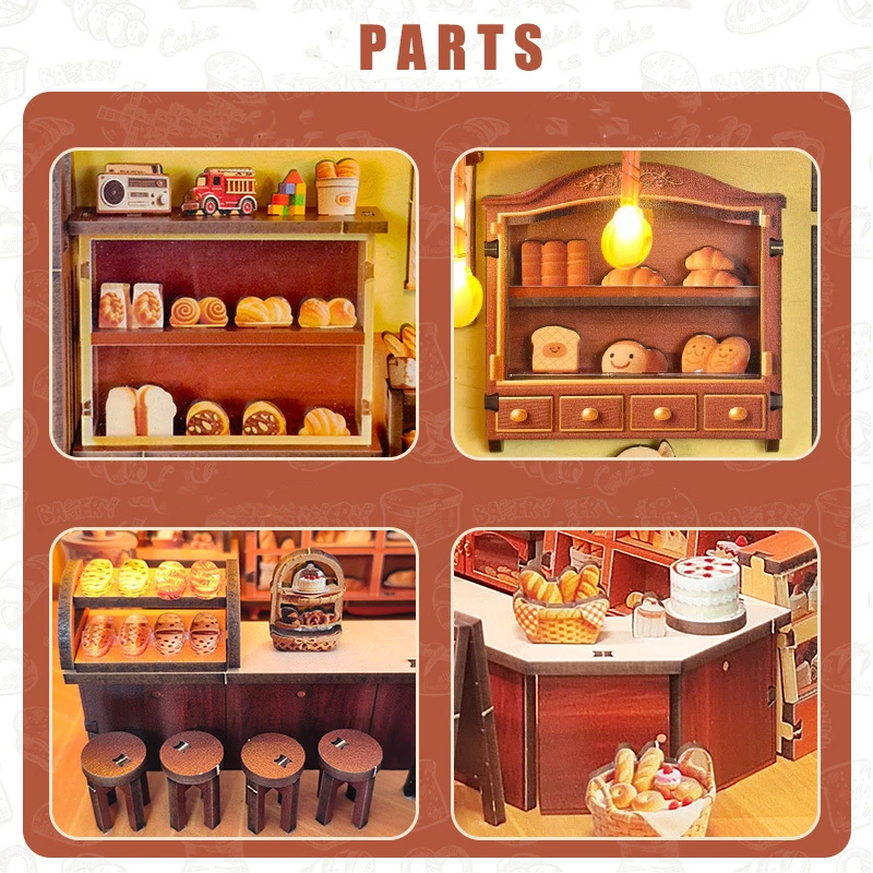 บ้านตุ๊กตาไม้รุ่นใหม่ ร้านเบเกอรี่จิ๋ว พร้อมชุดเฟอร์นิเจอร์ แบบประกอบ 3 มิติ ของเล่น DIY บ้านตุ๊กตาสำหรับเด็กและผู้ใหญ่ ของขวัญคริสต์มาส