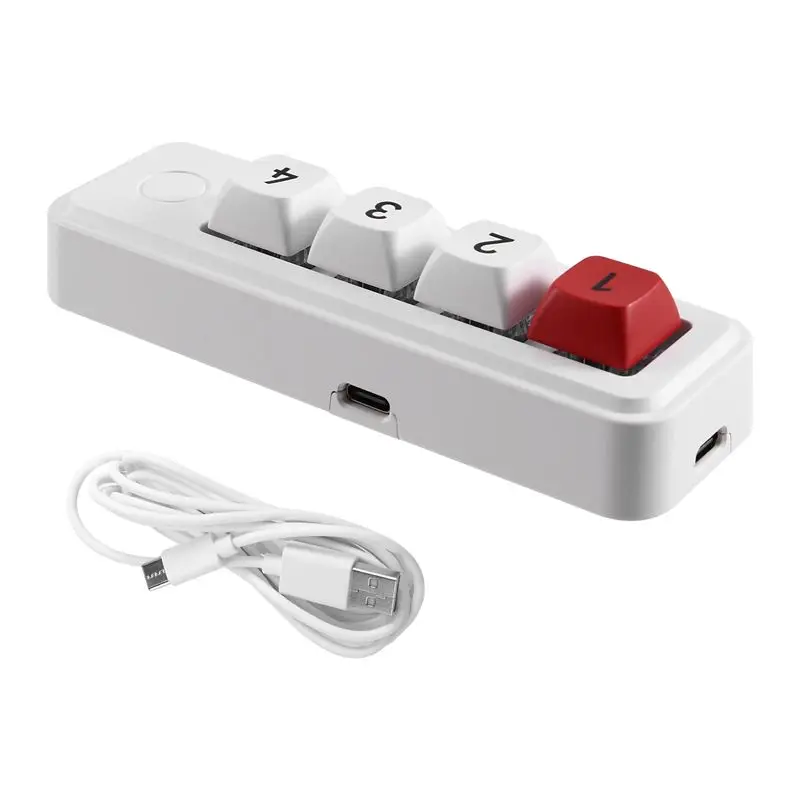 Macro-Programmable 4-Key Keyboard 4-Key Wired Hot-Swappable Keyboard Ergonomic Wired Design For PC/Desktop Gamers 4 Keys White