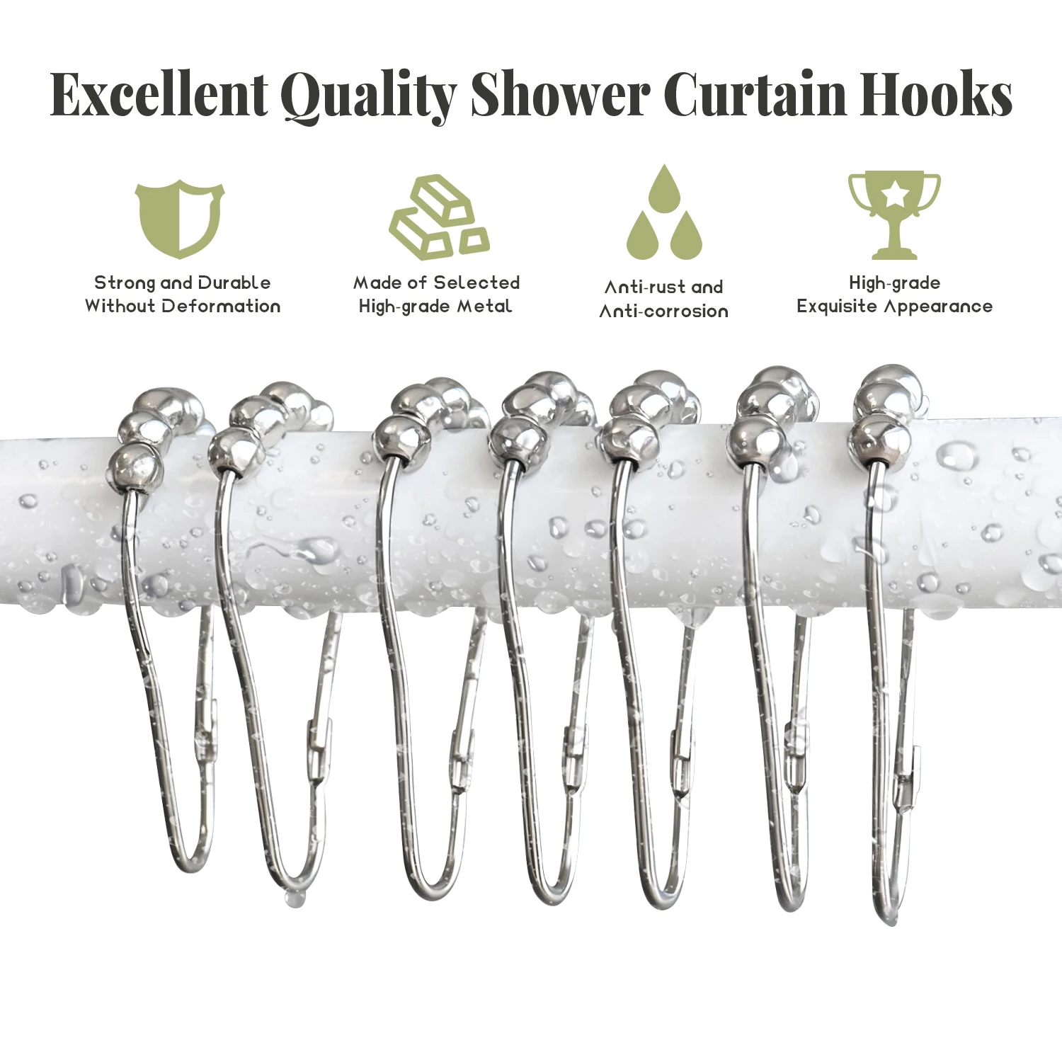 12/24/36PCS Shower Curtain Hooks for Bathroom Decorative Curtain Rings Metal Rust Proof Shower Hanger for Bathroom Shower Rods