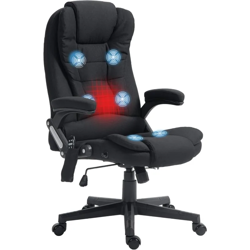 6 Point Vibrating Massage Office Chair with Heat, Linen High Back Executive Office Chair with Reclining Backrest