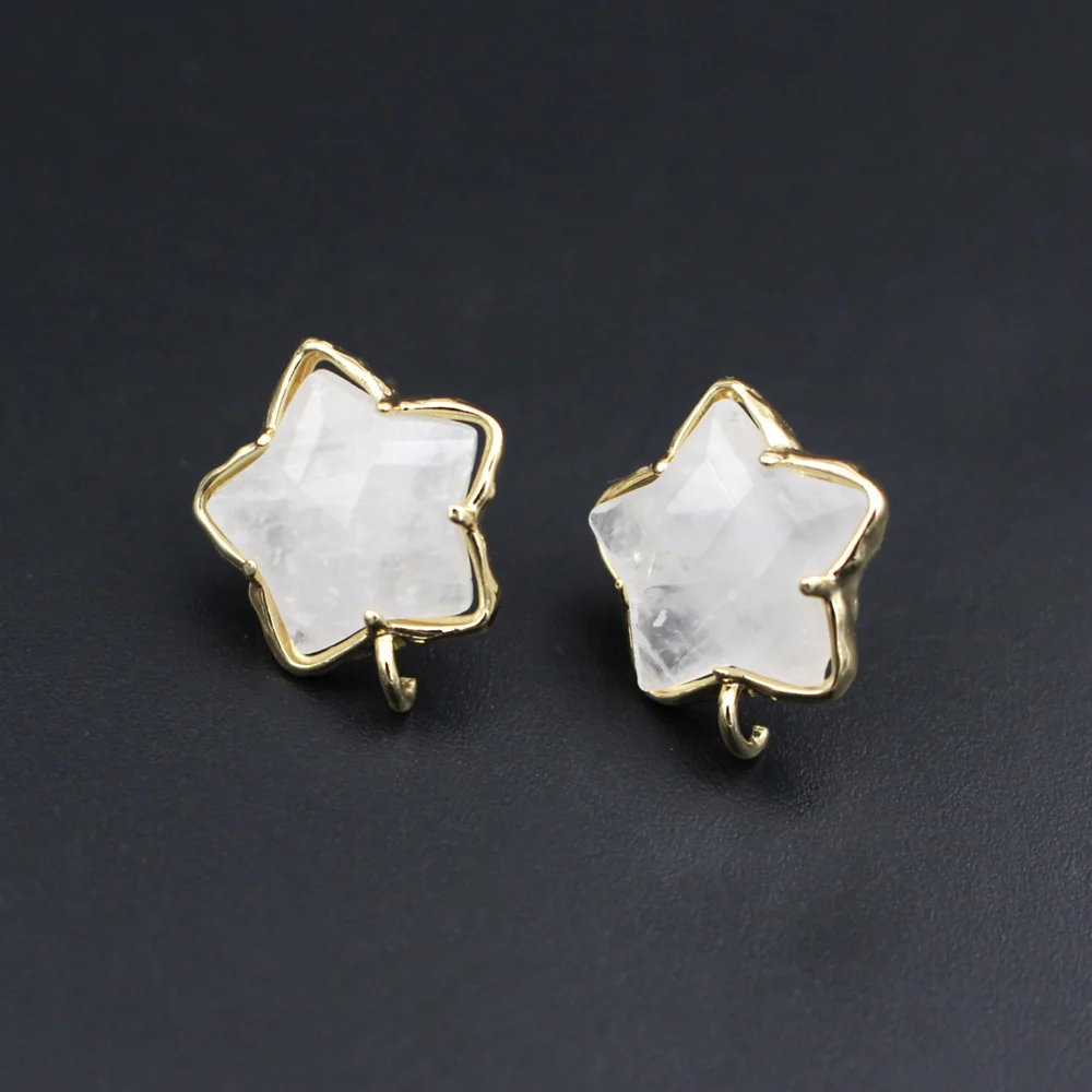 6pair Star Shape Natural Quartz Stone Earrings Loop Connector Settings DIY for Women Bridal Hanging on Baroque Pearls Earrings