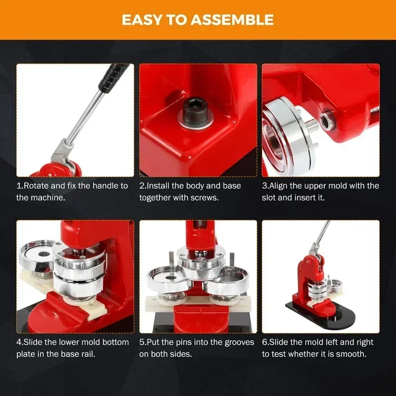 Button Maker Machine DIY Round Pin Maker Kit Red Pins Punch Press Machine 25mm 32mm 37mm 44mm 50mm 56mm 58mm 75mm