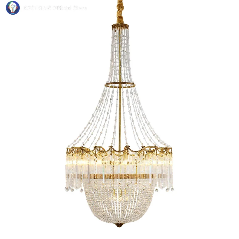 European Rococo Style Luxury Brass Crystal Chandelier, Perfect For Villa Living Room & Hotel Hall, Elegant Pendant Lighting