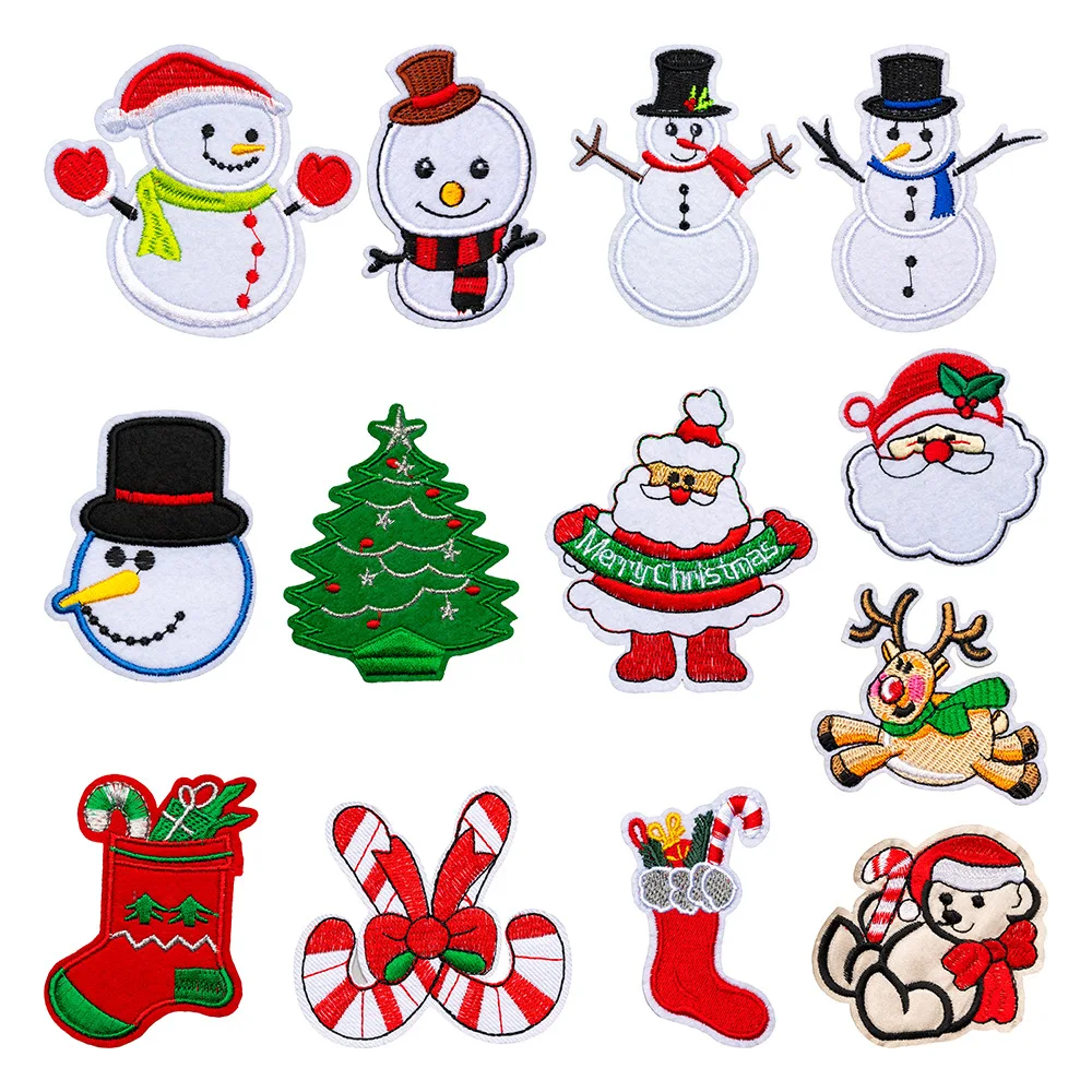 Computer Embroidery Christmas Snowman Reindeer Socks Patch Car Decoration Accessories